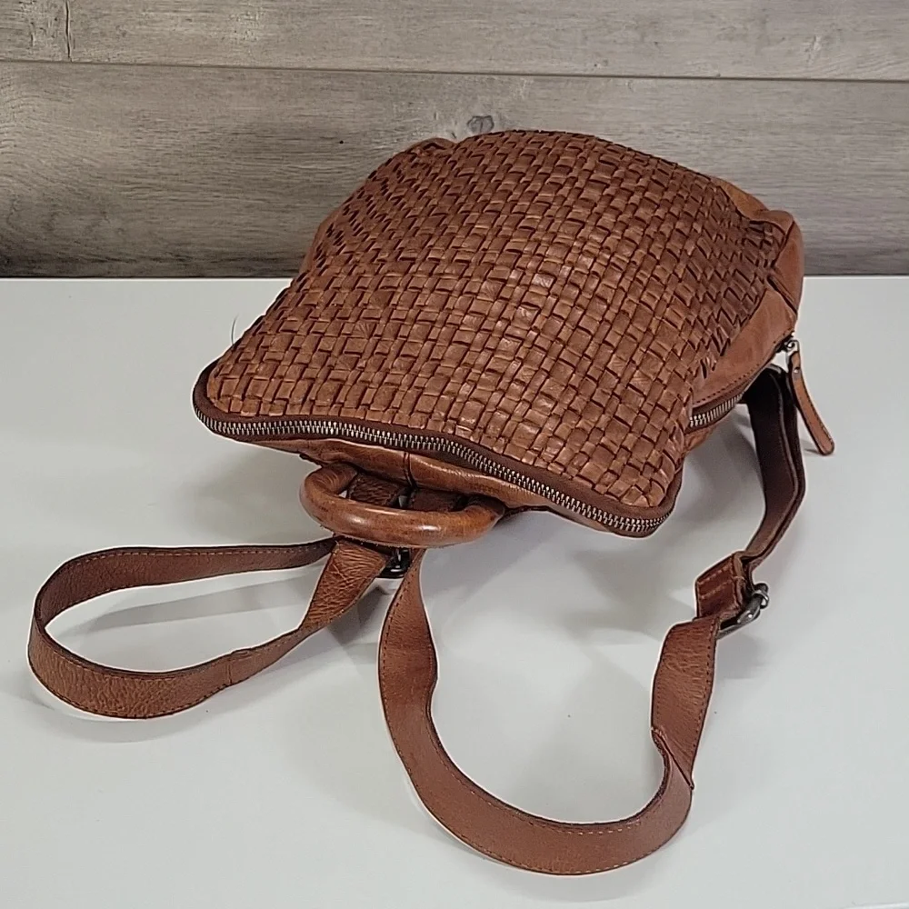 Vilenca Holland for Anthropologie Cognac Brown Woven Leather Backpack
